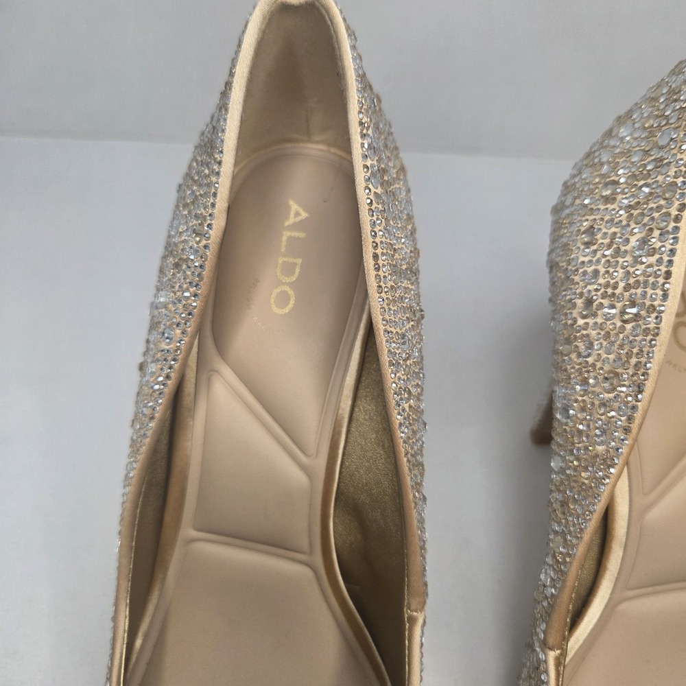 ALDO Stessy2 Crystal Embellished Pointed Toe Stiletto Pumps Champagne Nude Heels - Picture 5 of 13